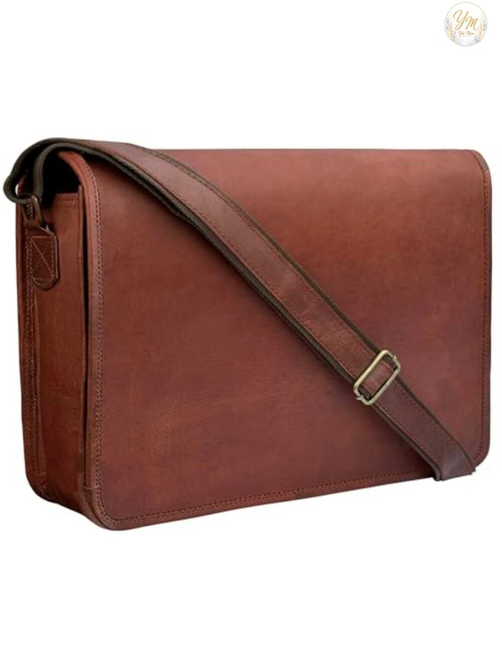 Full Grain Goat Leather Messenger Bag 15in Laptop Satchel Crossbody